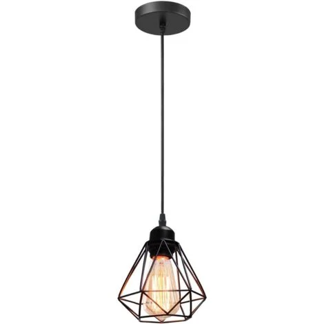 Industriale Lampada a Sospensione, E27 Vintage in Metallo Ferro Lampada da Soffitto Regolabile per Sala da Pranzo, Cucina, Soggiorno, Bar (Nero,16cm)