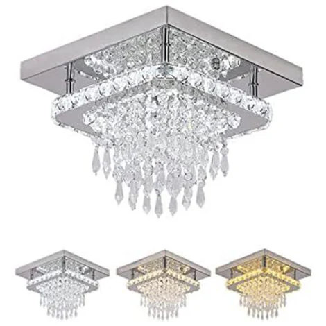 Lampadario di Cristallo LED Crystal Plafoniera 2 Strati Quadrato Flush Mount Lampadario Moderna Lampadario per Corridoio Cucina Bagno (Regolabile)