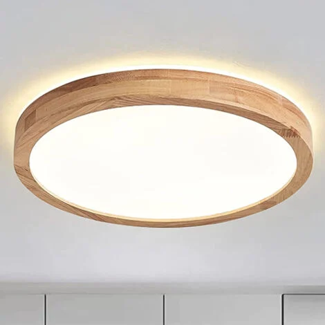 Plafoniera LED Soffitto 40cm Rotonda in Legno Lampada da Soffitto 4500K, Bianco Neutro 24W 1620Lm per Camera da Letto,Soggiorno,Camera dei Bambini