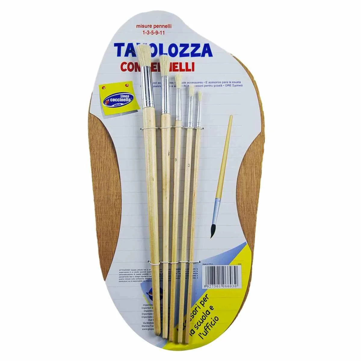 Pennelli con Tavolozza Legno Set pz.6 cm.40x20