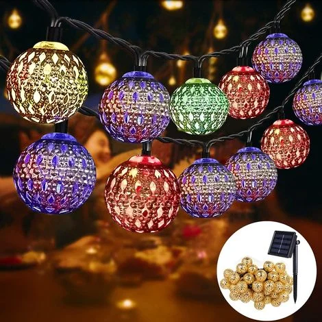 Luci a stringa solari marocchine per esterni, 7 m, 50 LED, 8 modalità di illuminazione, impermeabili, ideali per giardino, terrazzo, cortile, casa, festival e feste (colorate)