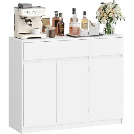 Credenza cucina, credenza soggiorno con 2 Cassetti e 3 Ante, Mobile Cucina, Mobiletto portaoggetti, ripiani regolabili, Stile moderno