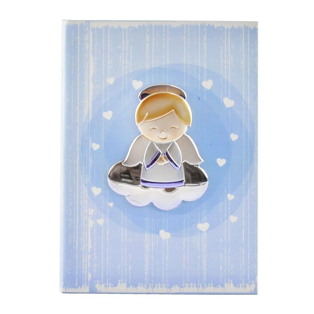 Diario Nascita Argento cm.17x24 Azzurro con Angelo