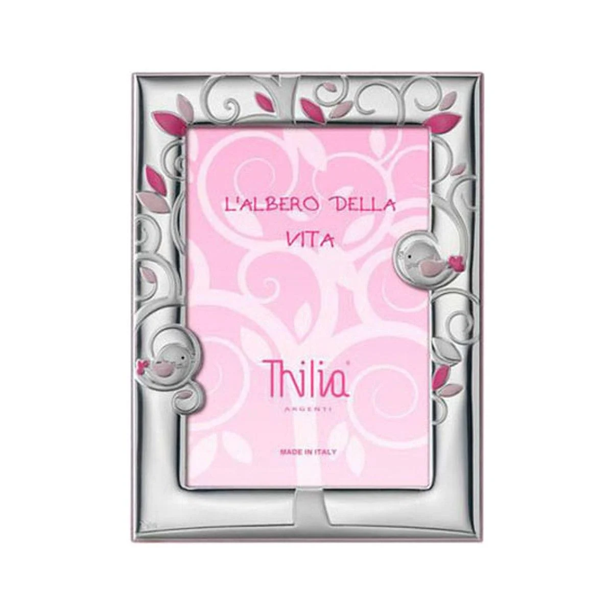 Cornice Arg. cm.13x18 Thilia Rosa con Uccellini