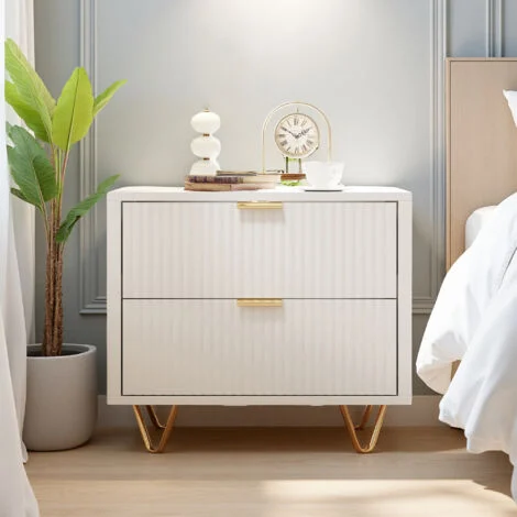 Comodino - Set di 2 - 49x29x47 cm - 2 cassetti - Mobile da camera - legno - Bianco
