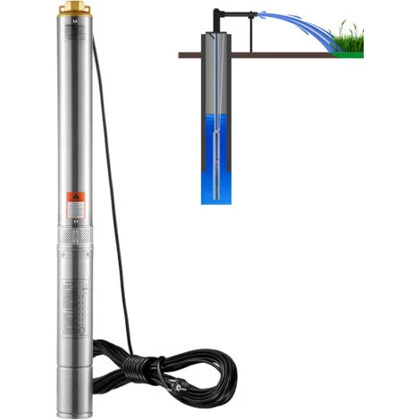 VEVOR Pompa Sommergibile per Pozzi Profondi, IP68 1500W 230 V 50 Hz, Massima Portata 9,8 m³/h Prevalenza 108 m, Cavo Elettrico 9,1 m, PompaAcciaio Inox per Irrigazione Industriale Uso Domestico