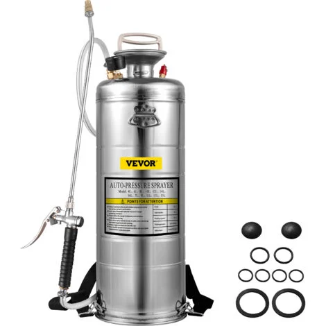 VEVOR Spruzzatore 12L in Acciaio Inossidabile, Spruzzatore Manuale a Pompa, Spruzzatore da Giardino Rinforzato a Pressione da 3,3 Pollici, Spruzzatore per Giardinaggio Domestico e Pulizia del Terreno