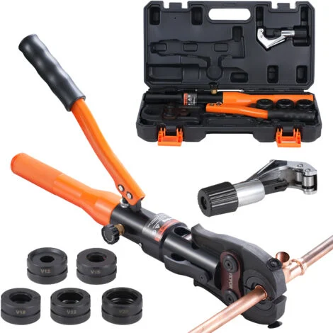 VEVOR Utensile per Crimpatura Idraulica per Tubi in Rame, Pinza per Pressatura con Ganasce a Cambio Rapido V12, V15, V18, V22, V28, Kit Pressa Girevole a 360° per Raccordi a T Azionati Idraulicamente