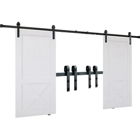 VEVOR Kit Ferramenta per Porta Scorrevole, 244 cm Binario per Porta Scorrevole della Stalla, Carico 150 kg Adatto a Porta Doppia Larghezza 1,12-1,32 m Spessore 32-45 mm con Puleggia Silenziosa Forma J