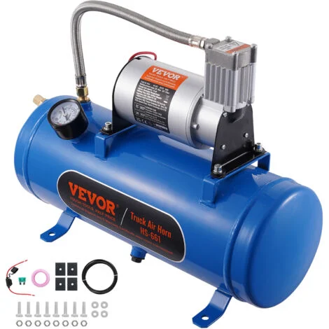 VEVOR Kit Compressore deAria 12V Serbatoio da 6 Litri, Kit Compressore deAria per Clacson Tromba, Pressione di Esercizio 90-120 PSI, Sistema di Compressore deAria Integrato per Clacson Tromba Camion