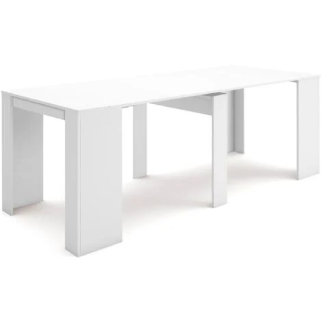Skraut Home - Consolle allungabile, Tavolo consolle allungabile , 220, Per 10 persone,Tavolo da pranzo, Stile moderno, Bianco
