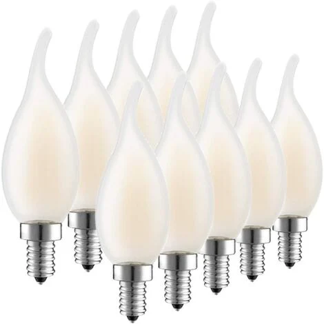 Lampada a incandescenza dimmerabile a LED E14, 10 lampade a fiamma, 4 watt consumati equivalente a una lampada a incandescenza da 40 W, 2700 K bianco caldo e 400 LM, angolo del fascio di 360 ° [classe
