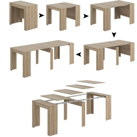 Dmora - Consolle allungabile Abicitren, Tavolo da pranzo allungabile, Ripiano con allunghe multiuso estensibile fino a 10 posti, 51/237x90h78 cm, Rovere