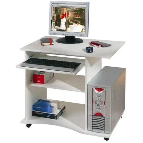 Pepe Mobiletto Porta PC Bianco - Ampio Piano, Cassetto Tastiera