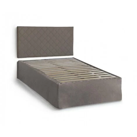 Talamo Italia - Letto piazza e mezza Anas, Set testata in ecopelle con rete ortopedica e mantovana, 100% Made in Italy, adatto a materasso da Cm 120x190, Tortora