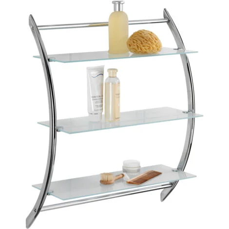Wenko 15895100 Exclusiv Scaffale a Parete Vermont, 3 Ripiani in Vetro Acciaio, Vetro Temperato, 22 x 71 x 57 cm, Satinato