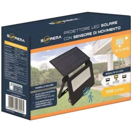 Suprema PROIETTORE SOLARE IN ABS E ALLUMINIO, 28 led, 15 watt, 1500 lumen, luce naturale