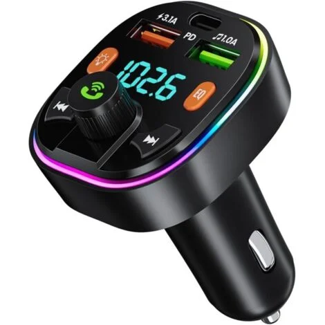 Trasmettitore FM Bluetooth per auto, adattatore Bluetooth per accendisigari per auto Tipo-C PD 20W e caricabatterie rapido per auto QC 3.0 Chiamate in vivavoce Supporto MP3 U Disk