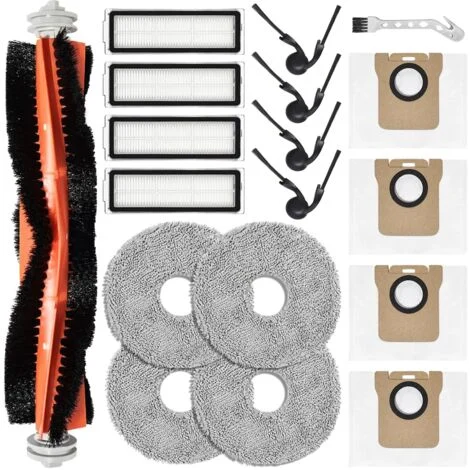 Ricambi per Xiaomi Robot Vacuum 5/5 Pro Aspirapolvere,1 spazzola principale,4 stracci per lavaggio,4 filtri di ricambio,4 sacchetti per polvere,4 spazzole laterali,1 spazzola per pulizia