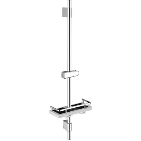 Asta Doccia 90 cm in Acciaio Inox Cromato con Mensola, Supporto Doccia Regolabile in Altezza e Rotazione 360°, Staffe a Parete Regolabili per Fori Esistenti, Installazione Facile, Design Moderno