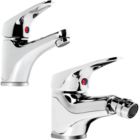 Coppia di miscelatore rubinetto bidet e miscelatore lavabo linea europa cromata