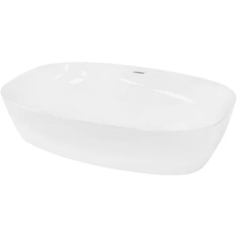 ECD Germany Lavabo da Appoggio in Ceramica Bianco Lucido Ovale Tondo 605 x 380 x 140 mm Design Moderno Lusso Lavello Lavandino Lavamano Bacinella per Ospiti Sanitari Rubinetteria per Bagno Casa Bidet