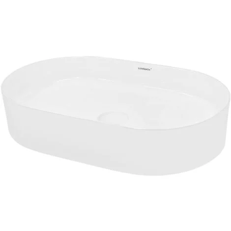 ECD Germany Lavabo da Appoggio in Ceramica Bianco Lucido Ovale Tondo 605 x 380 x 125 mm Design Moderno Lusso Lavello Lavandino Lavamano Bacinella per Ospiti Sanitari Rubinetteria per Bagno Casa Bidet