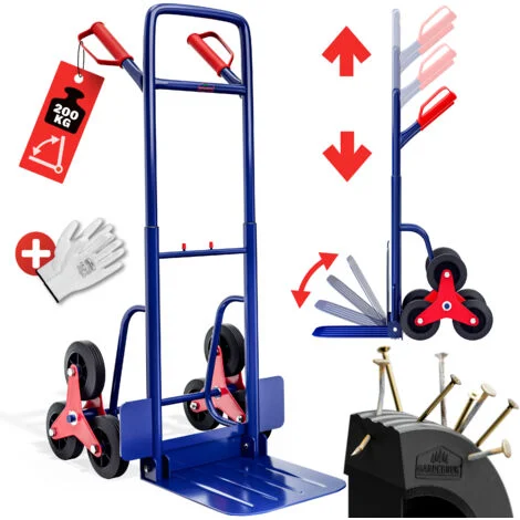 Deuba Portapacchi per scale 6 ruote 200kg pieghevole carrello portacasse montascale montacarichi