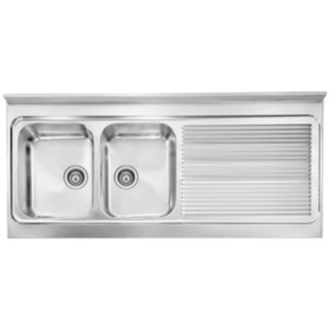 Lavello ROSSANA appoggio 135X60 2 vasche destre+ gocciolatoio ACCIAIO INOX