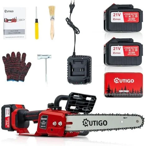 Motosega a batteria, 12 Pollici Motosega motore brushless da 1000 W, motosega elettrica con 2 batterie da 4500 mAh, 1 catena + 1 barra guida