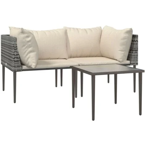 vidaXL Set Divani da Giardino 3 pz con Cuscini in Polyrattan Grigio
