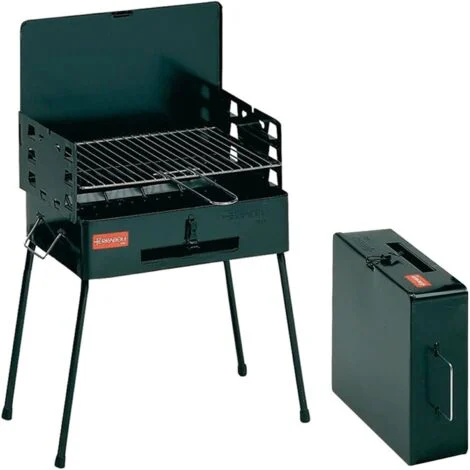 Barbecue a Valigetta Pic Nic Made in Italy Griglia Portatile 40x30 cm Pieghevole 3 Altezze Regolabili per arrostire carni pesce verdura a Carbonella Ideale per Campeggio e PicnicNero Ferraboli