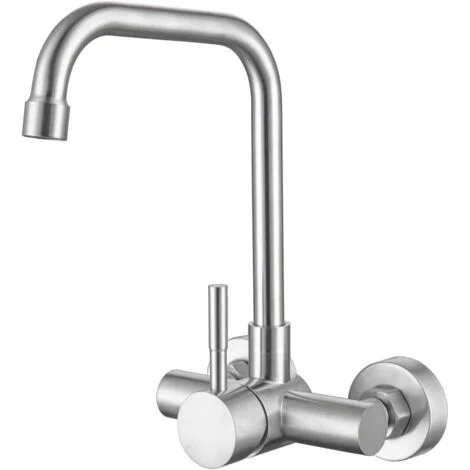 ONECE Rubinetto Cucina a Muro, Miscelatore da Cucina a Parete, Distanza Fori di Montaggio 11CM (±15mm), Rubinetti Monocomando per Lavello Girevole a 360°, Aeratore Rimovibile, Acciaio Inox 304