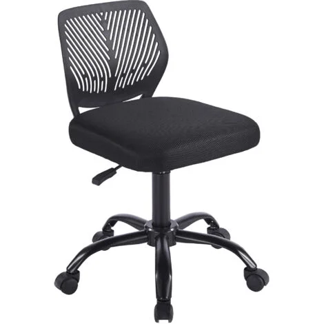 Sedia Ufficio Ergonomica Senza Braccioli, Altezza Regolabile, Schienale Traforato Traspirante, Seduta Imbottita Comfort, Base con Ruote 360°, Portata 150 kg