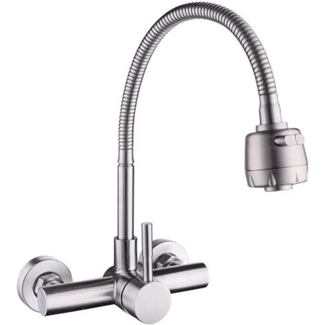 Rubinetto da cucina Miscelatore a parete Rubinetto per lavabo girevole a 360° in acciaio inossidabile 304 con tubo flessibile