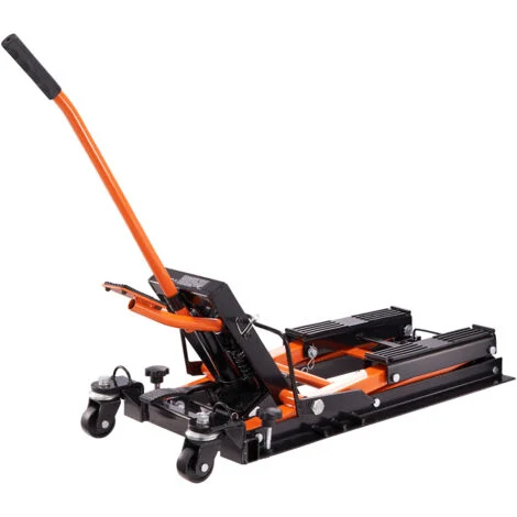 VEVOR Sollevatore Idraulico a Ponte per Moto Bici ATV da Officina Capacita Max. 700kg Altezza Regolabile 12-38,5cm, Sollevatore Alzamoto con Ruote Officina Operazione Idraulica con Perno di Sicurezza