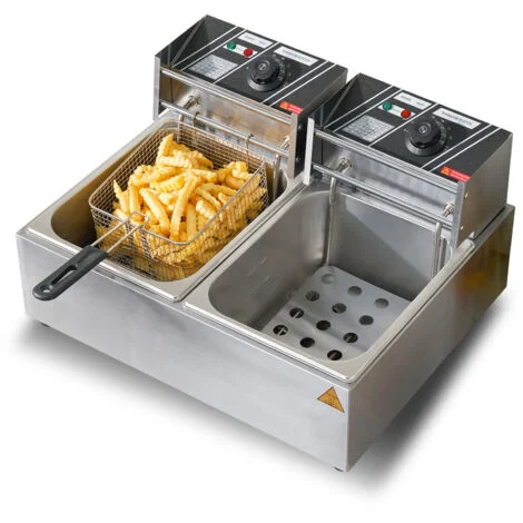 VEVOR Friggitrice Elettrica Commerciale Doppia Vasca, Macchina Friggitrice da Banco Capacita da 24 Litri con Doppio Cestello Rimovibile, Friggitrice Doppia in Acciaio Inox 5000 W da Cucina Hotel