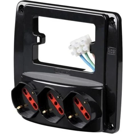 presa multipla da parete "emilia smart" con 3 prese bivalenti schuko 10/16a - nera.