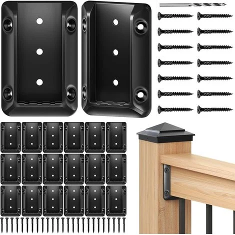 Confezione da 20 connettori di supporto per ringhiere a ponte per pali in legno da 2" x 4" (in realtà 1,5" x 3,5"), supporto per ringhiera in nylon 6/6 di alta qualità con 140 viti nere per ringhiere