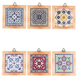 Set 6 mattonelline decorative in ceramica e sughero, Maioliche