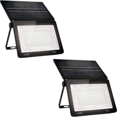 2x Faro Led 400w Solare Faretto Esterno 170 Led Slim Pieghevole Crepuscolare