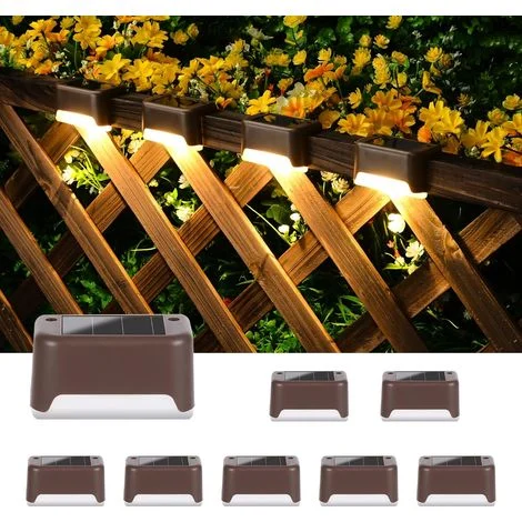 Luci solari da terrazza, luci solari da esterno impermeabili per scale esterne, gradini, recinzioni, cortili, patii e vialetti (marrone, bianco caldo)/8 pezzi