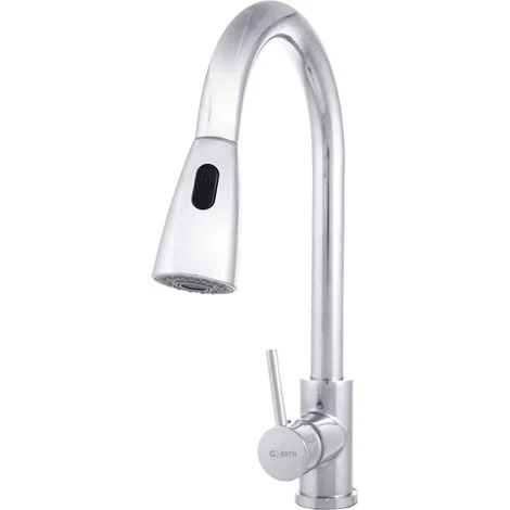 Rubinetto da cucina in ottone / zinco, cromato, acqua calda e fredda, tubi flessibili, beccuccio alto, maniglia singola [QLI-FA-