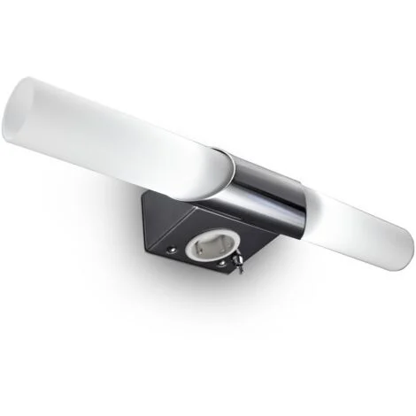 B.K.Licht Mithra, Luce LED da specchio, lampada da muro per bagno con 2 lampadine E14 incluse, luce calda 3000K, 2x470Lm, corpo metallo cromato e vetro bianco