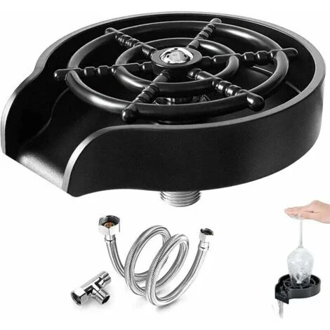 Risciacquatore per lavello in vetro, lavabicchieri in acciaio inox, include guarnizione a T e tubo flessibile da 80 cm, pulitore automatico per bicchieri, lavabicchieri portatile per casa, bar, caffet