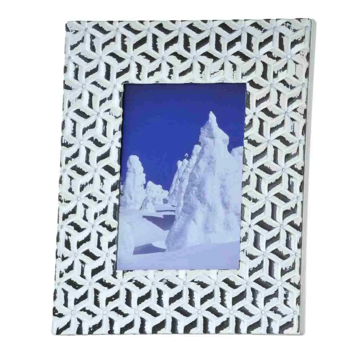Cornice Metallo cm.13x18 Sbalzato Bianca con Decori