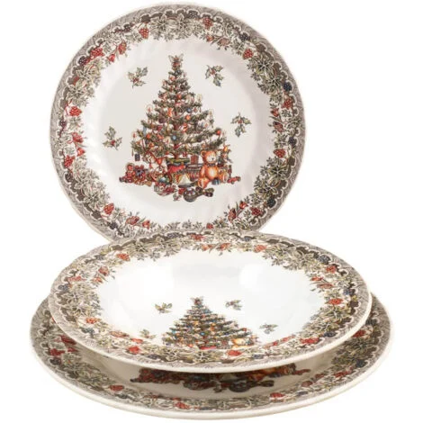 Servizio di Piatti da Tavola Season Greetings Natalizio Natale 18 Pezzi