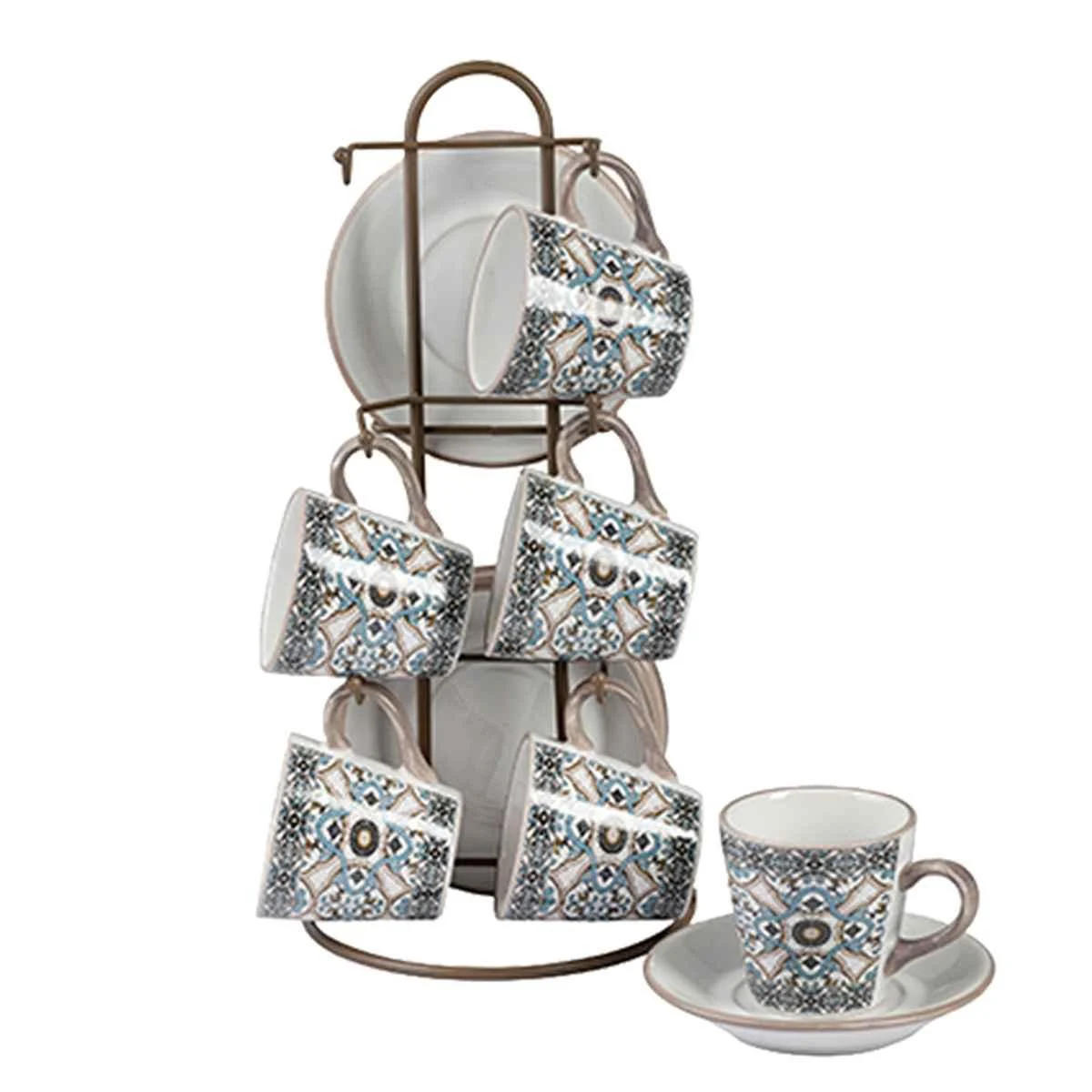 Tazzine Caffè Set pz.6 Porcellana Noto Stoneware con Supporto