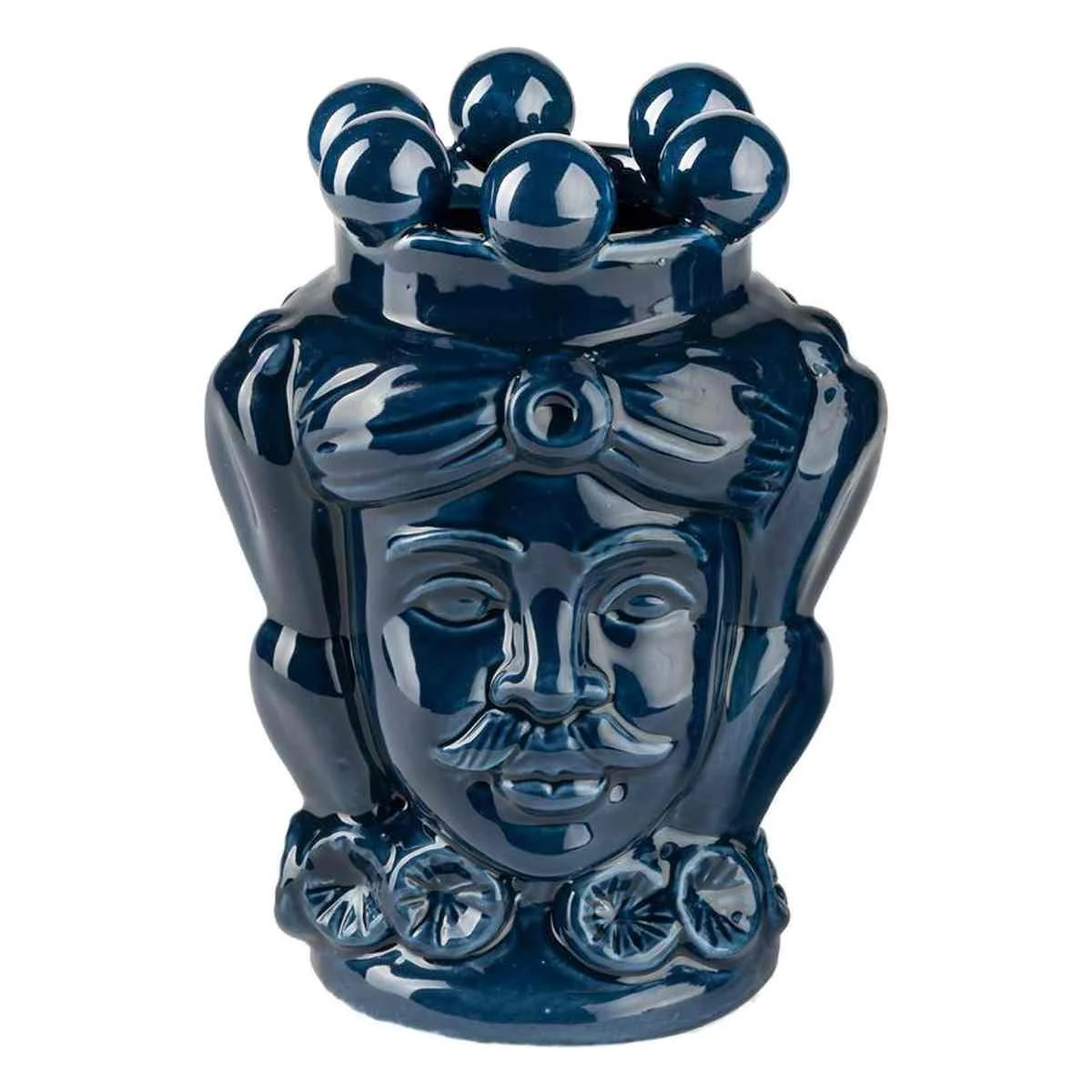 Vaso Porcellana Testa Moro Re Blu cm.8x14