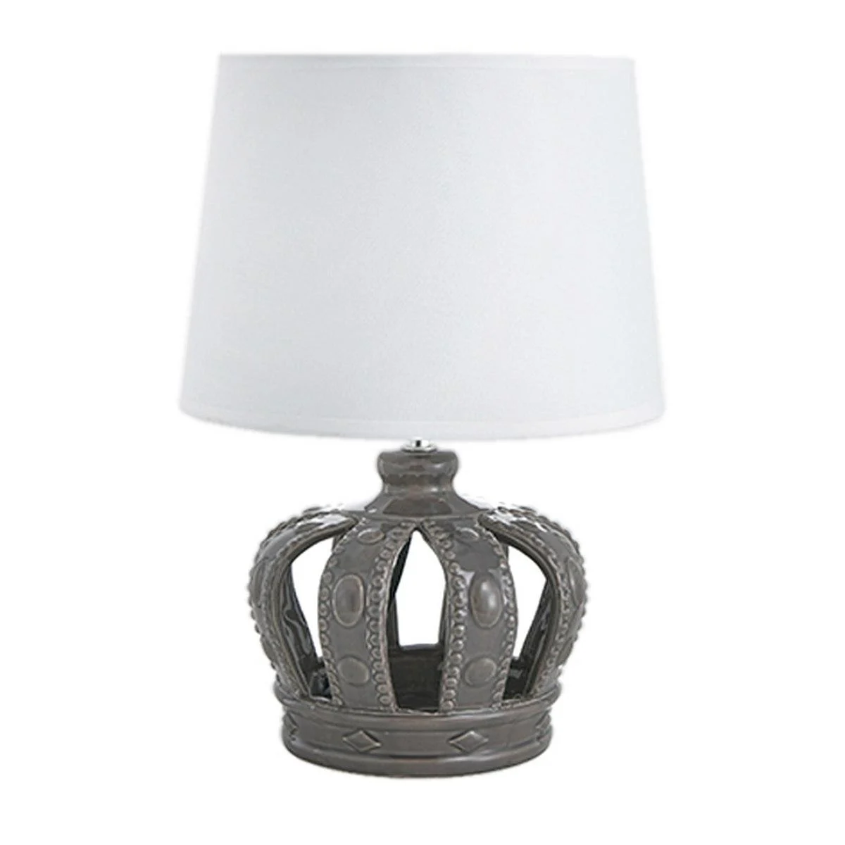 Lampada Tavolo Ceramica Corona Grigia cm.38